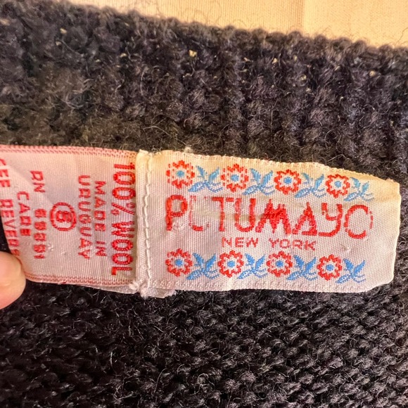 Putumayo S Wool Cardigan Women Black Embroidered Mushroom Floral Vintage Uruguay - Picture 6 of 8